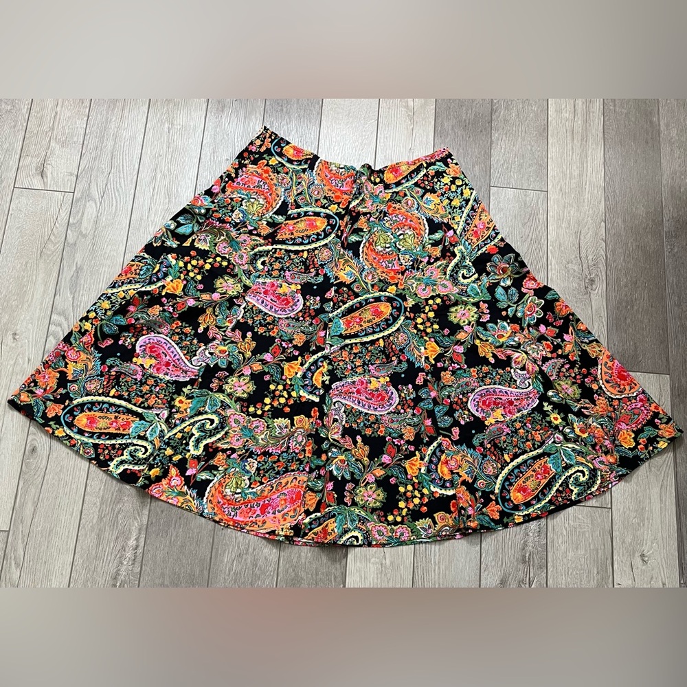 Lola P. Floral Paisley A-Line Skirt - Black Multicolor Size XL